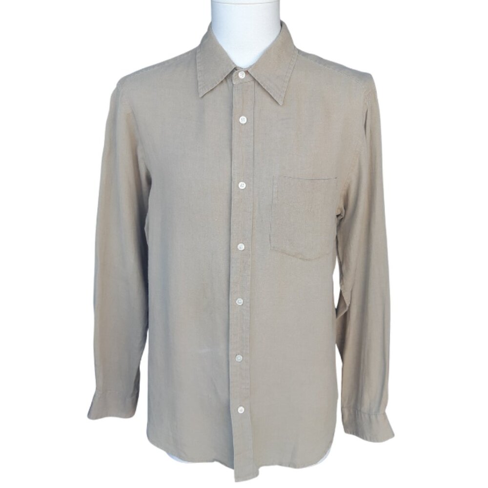 GAP SZ M 100% Linen Men's Beige Button Up Shirt
